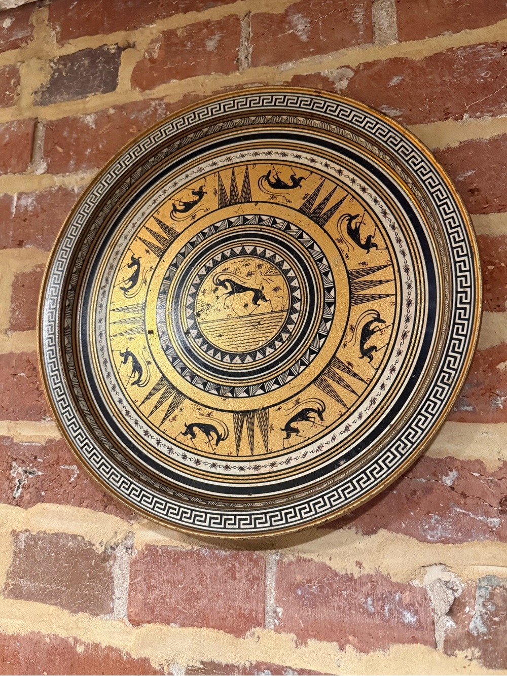 Hand Crafted Black and Gold Greek Motif Decorative Wall Plate